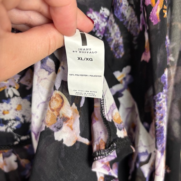 I Jeans by Buffalo Black Sheer Floral Blouse XL Bohemian Whimsigoth - Picture 7 of 13